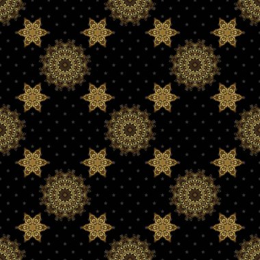 Geleneksel klasik Altın Şablon. Siyah ve altın desenli. Barok tarzında kusursuz desenli doğu süsü..