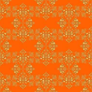 Turuncu arka planda soyut altın elementler. Vektör parlak metal yüzey pürüzsüz desen.