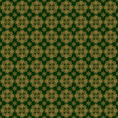Yeşil ve altın rengi bir süs. Kusursuz desen 