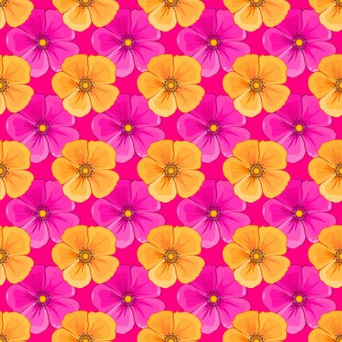 Kozmos çiçekleri ile optik illüzyon. Vektör illüstrasyonu iç tasarım, baskı, ağ ve tekstil tasarımı için iyidir. Eflatun arkaplandaki çiçeklerin kusursuz dokusu..