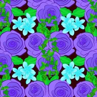 Kahverengi bir arka planda vektör gül deseni.