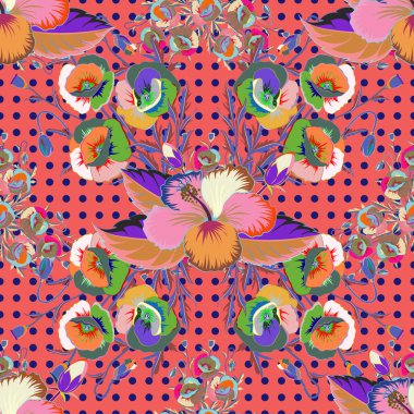 Romantik tasarım, dekorasyon, tebrik kartları, posterler, ambalajlar, tekstil baskısı ve kumaş için sonsuz vektör dokusu. Çiçeksiz desenli, parlak yaz çiçekleriyle bej ve mavi renklerde..