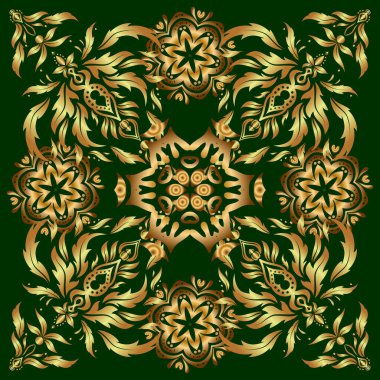 Yeşil arka planda altın parıltılı kar taneleri. Sembol bayramı, yeni yıl 2018 kutlaması. Kış kar tasarımı duvar kağıdı. Noel altını kar taneleri pürüzsüz desenli. Vektör illüstrasyonu.