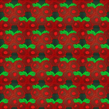 Yeşil, pembe ve turuncu renkli güzel gül çiçekleri. Yeşil yapraklı, şekillendirilmiş güller. Vektör illüstrasyonu.