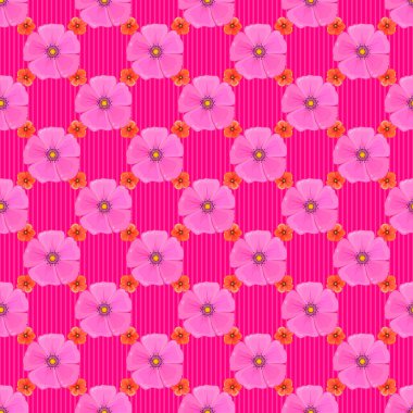 Eflatun bir arka planda klasik soyut vektör çiçek deseni. Eğri büğrü kesişen zarif kozmos çiçekleri, yapraklar ve parşömenler soyut bir çiçek süsü oluşturuyorlar..