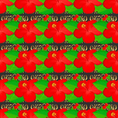 Grafiksel modern model. Gri bir arka planda kusursuz soyut çiçek deseni. Hoş bir arka plan. Amfibik çiçekli kusursuz desen. Geometrik yaprak süsü.