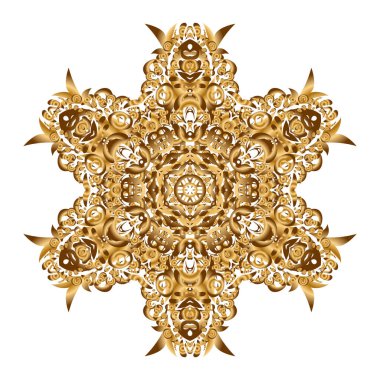 Birçok taç yaprağı çiçekli kutsal geometrik vektör sembolü. Beyaz arkaplanda altın mandala logosu.