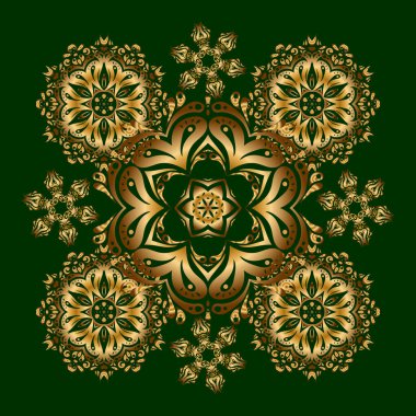 Yeşil ve altın rengi bir süs. Kusursuz desen 