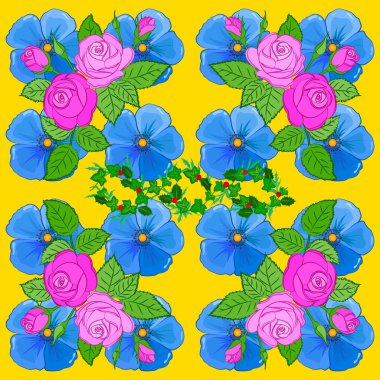 Sarı arkaplandaki gül pürüzsüz desen.