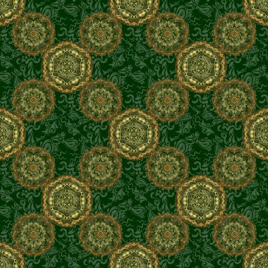 Yeşil ve altın rengi bir süs. Kusursuz desen 