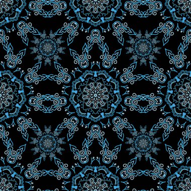 Çiçeklerin tekrarlanması kolay, kusursuz desenli, hatları doldurmak için kullanılır. Vektör çizimi. Mavi renkte çiz.