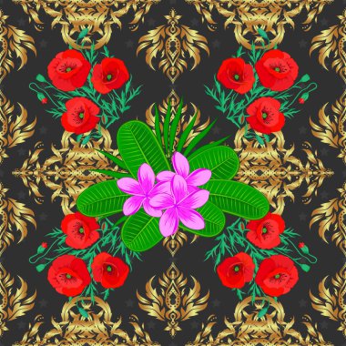 Vektör çizimi. Gri bir arka planda şekillendirilmiş haşhaş çiçekleriyle kusursuz çiçek deseni..