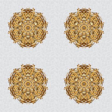 Vektör Yuvarlak Süs Şablonu. İslam 'ın, Arapça' nın, Hint dinlerinin ruhani ve ayinsel sembolü. Küresel renklerde geometrik daire ögesi. Gri arkaplanda Mandala.