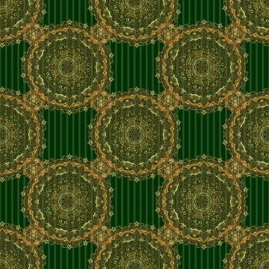 Yeşil ve altın rengi bir süs. Kusursuz desen 