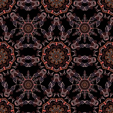 Tasarım, tekstil ya da kumaş için pembe renklerde vektörsüz çiçek deseni. Vektör illüstrasyonu.