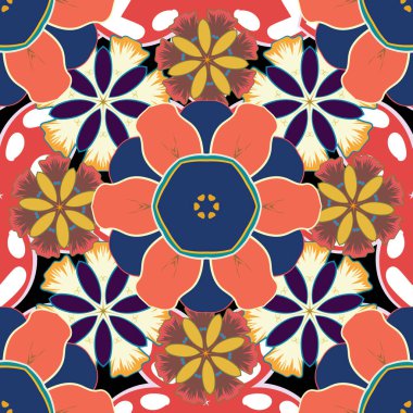 Mor, kırmızı ve sarı ızgaralı kusursuz desen. Vintage süsün vektör kare bileşimi.