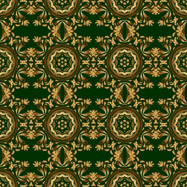 Yıldızsız desenli altın ve yeşil retro arka plan. Duvar kağıdı, Noel süsü, konfeti, tekstil, ambalaj için soyut parlak altın tasarım. Tatil sembolü.