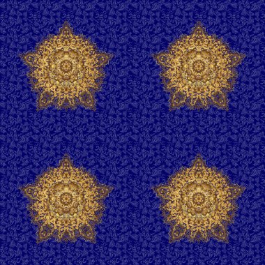 Raster altın monokrom tasarımı soyut mandala kutsal geometri illüstrasyon üçgeni mavi arka planda izole edilmiş Merkaba lotus daireleri..