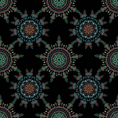 Damask çiçeksiz yeşil, mavi ve gri renklerde. Vektör illüstrasyonu.