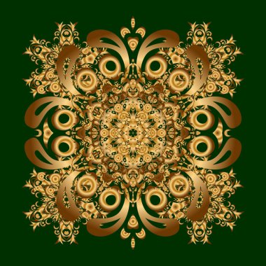 Yeşil ve altın rengi bir süs. Kusursuz desen 