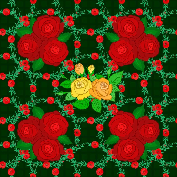 Netter Vektor Hintergrund Nahtlos Abstraktes Blumenmuster Auf Grünem Hintergrund Nahtloses — Stockvektor