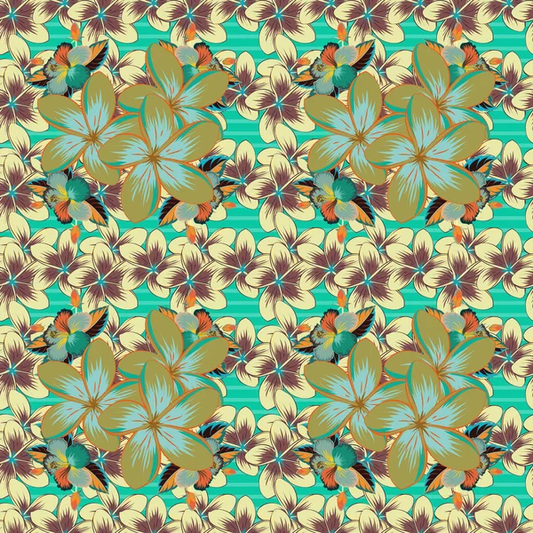 Seamless Floral Pattern Green Gray Yellow Colors Vector Plumeria Flowers — Stock Vector