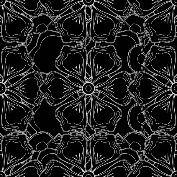 无缝隙的抽象轮廓的元素在黑白的颜色 达摩矢量经典轮廓图案 具有重复元素的定向轮廓背景 — 图库矢量图片