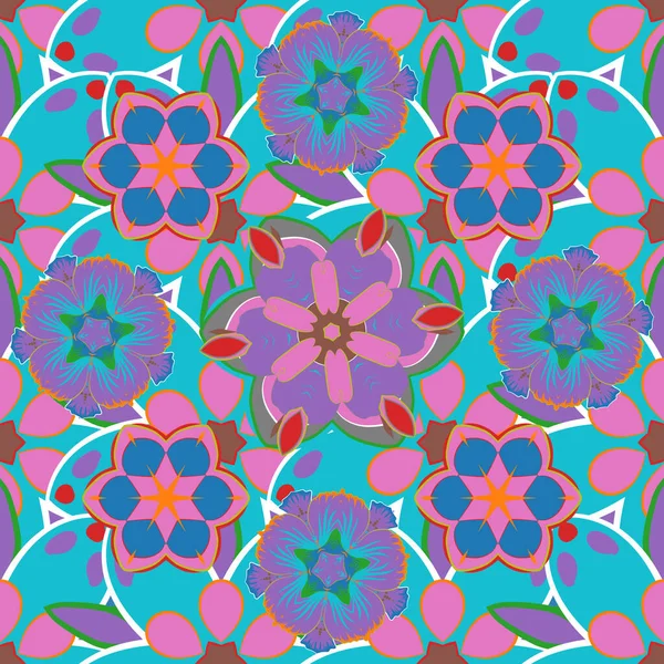 Illustration Vectorielle Vintage Floral Sans Couture Bleu Violet Rose — Image vectorielle