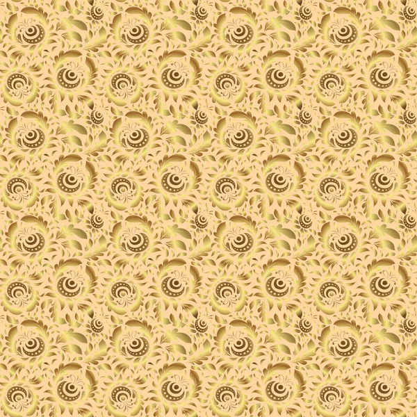 Vector Seamless Pattern Gold Ornament Golden Texture Beige Background — Stock Vector