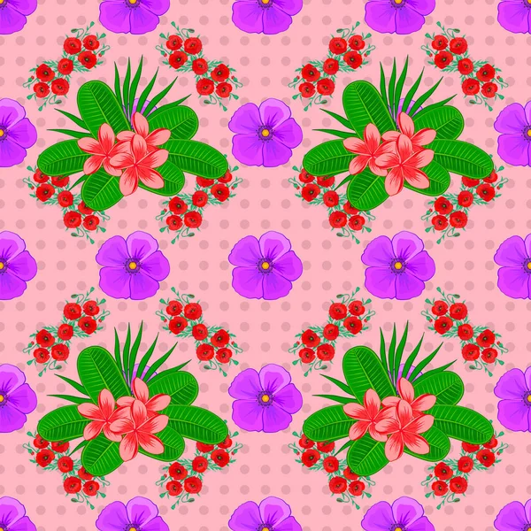 Ilustracja Wektora Wiosenny Papier Abstrakcyjnymi Kwiatami Ślicznej Plumerii Różowym Tle — Wektor stockowy