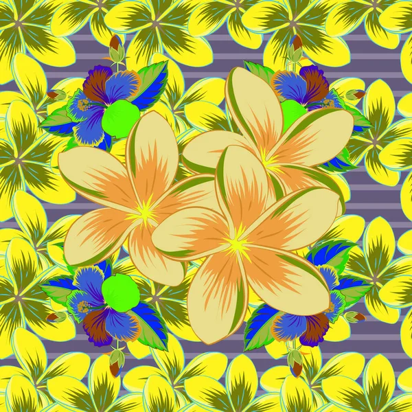 Ręcznie Pisane Kwiaty Znaczki Klucze Vintage Bezszwowy Wzór Kolorze Fioletowym — Wektor stockowy