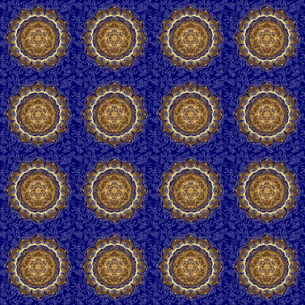 Esquisse Vectorielle Mandala Mehndi Doré Sur Bleu Style Traditionnel Indien — Image vectorielle