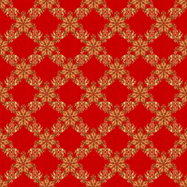 赤の背景に黄金の要素 カールや装飾品とシームレスなパターン ベクトル東洋式アラベスク — ストックベクタ