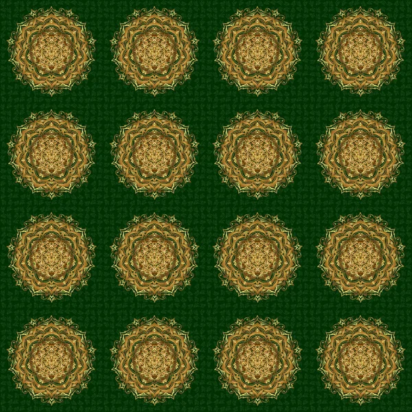 Mandala Croquis Tribal Vintage Avec Médaillon Sur Fond Vert Pattern — Image vectorielle