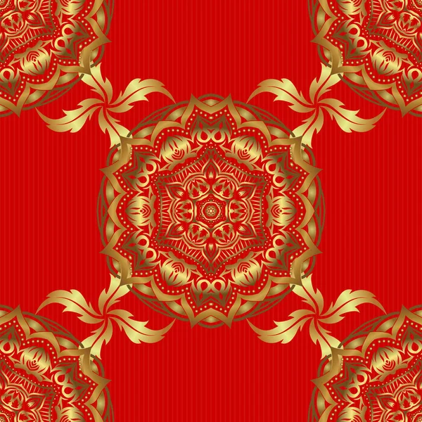 Бесшовный Современный Узор Красном Заднике Красный Золотой Узор Тюленей Геометрический — стоковый вектор