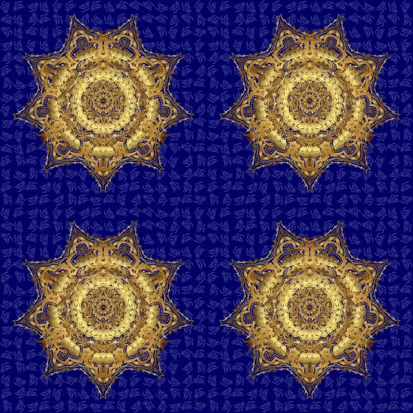 Intricate Golden Arabesque Com Fundo Azul Raster Abstrato Estilizado Mandala — Vetor de Stock