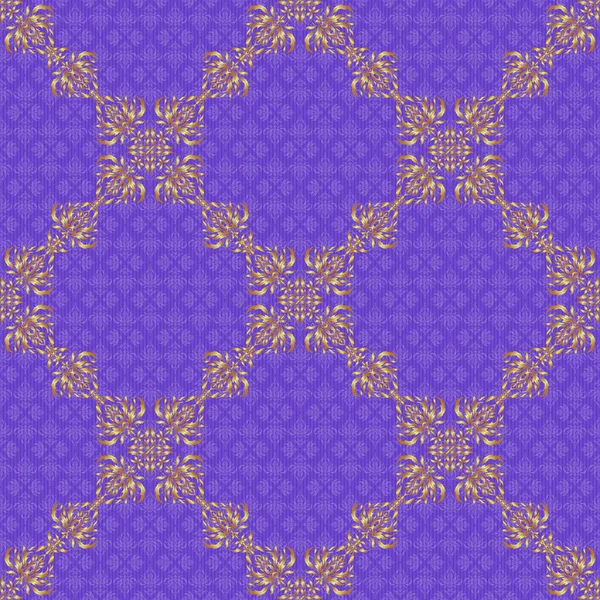 紫罗兰色背景下金色的矢量无缝年份图案 用于织物印刷 礼品包装 — 图库矢量图片