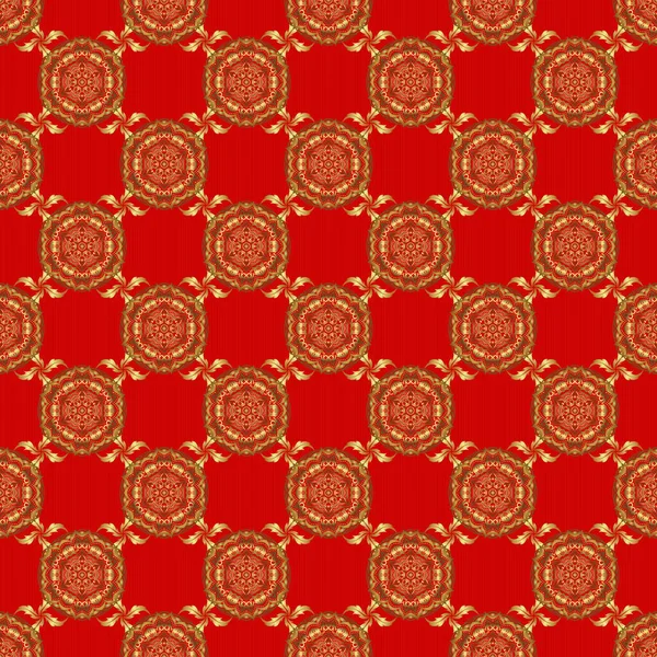 ベクトルイラスト 幾何学的な繰り返しシームレスなパターンと六角形の形が赤の背景に金のグラデーションで — ストックベクタ