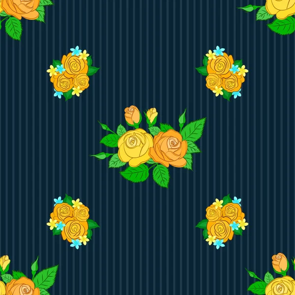 Fundo Floral Padrão Vetorial Sem Costura Fundo Azul Com Flores — Vetor de Stock