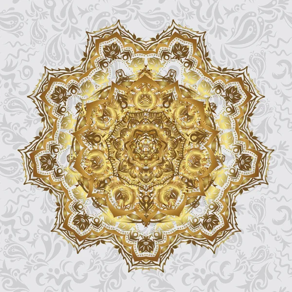 Kaleidoskop Medaillon Yoga Indien Arabisch Ornament Graugoldene Karte Mit Mandala — Stockvektor