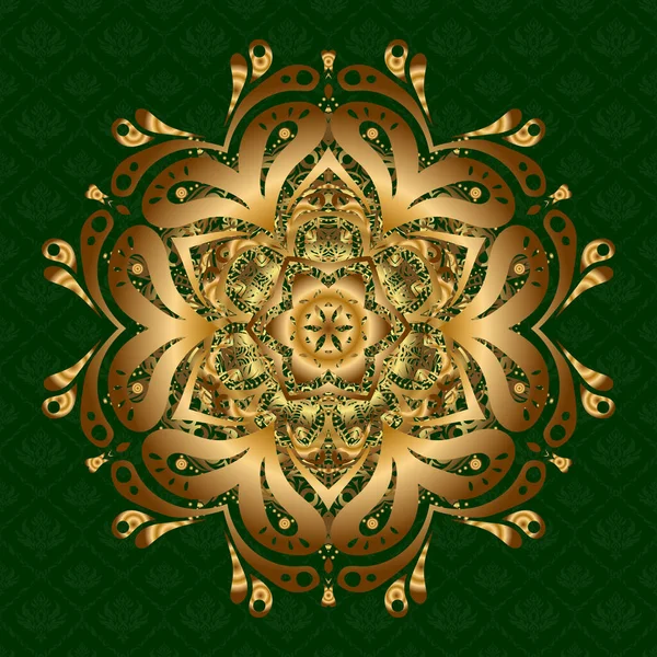 ベクトルイラスト 輝く黄金の星 要旨緑の背景に曼荼羅 — ストックベクタ