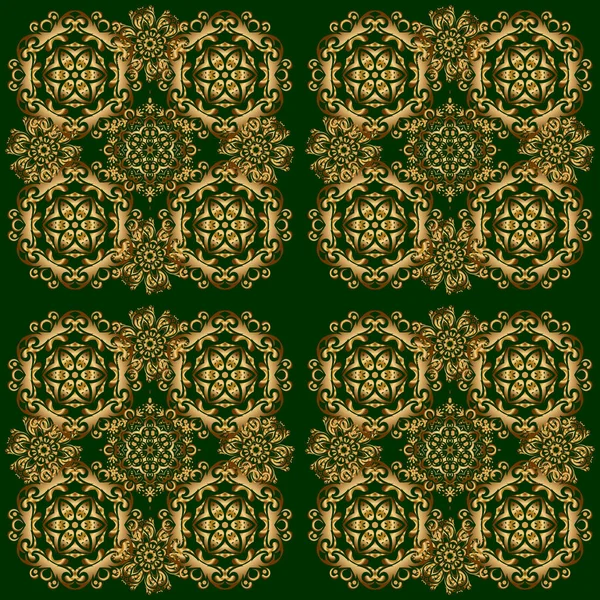 Восточная Векторная Классика Бесшовный Рисунок Золотыми Повторяющимися Элементами Зеленом Заднике — стоковый вектор