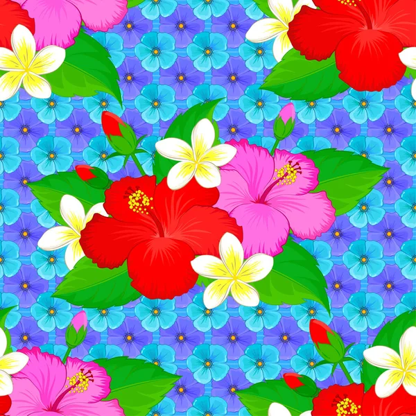 Vektorgestreiftes Nahtloses Muster Mit Hibiskusblüten Dekoratives Ornament Für Stoff Textilien — Stockvektor