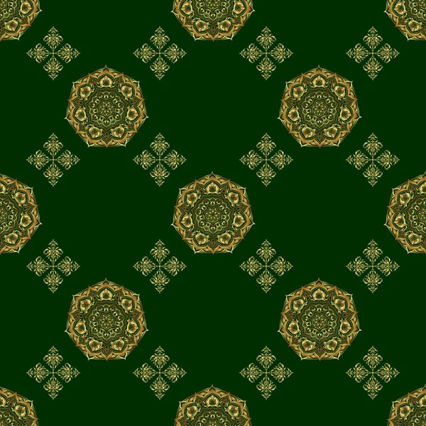 Oriente Con Elementos Repetición Dorada Damask Vector Clásico Patrón Oro — Vector de stock