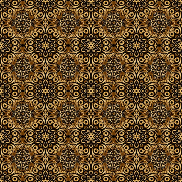 Abstract Seamless Pattern Golden Repeating Elements Black Background Vintage Black — Stock Vector
