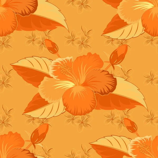 Schéma Vectoriel Continu Des Fleurs Hibiscus Texture Style Tropical Dessiné — Image vectorielle