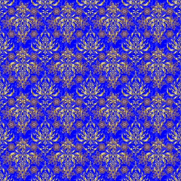 結婚式の招待状 証明書 ロゴテンプレートのための装飾的な花のヴィネット 青い背景にベクトル円の金色のグリッドと要素 装飾デザインテンプレート — ストックベクタ