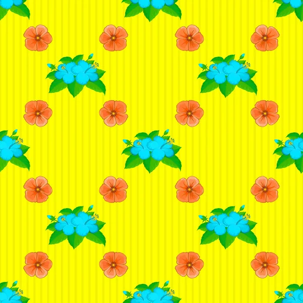 Aquarell Hibiskusblüten Mit Nahtlosem Muster Auf Gelbem Hintergrund Raster Romantischer — Stockvektor
