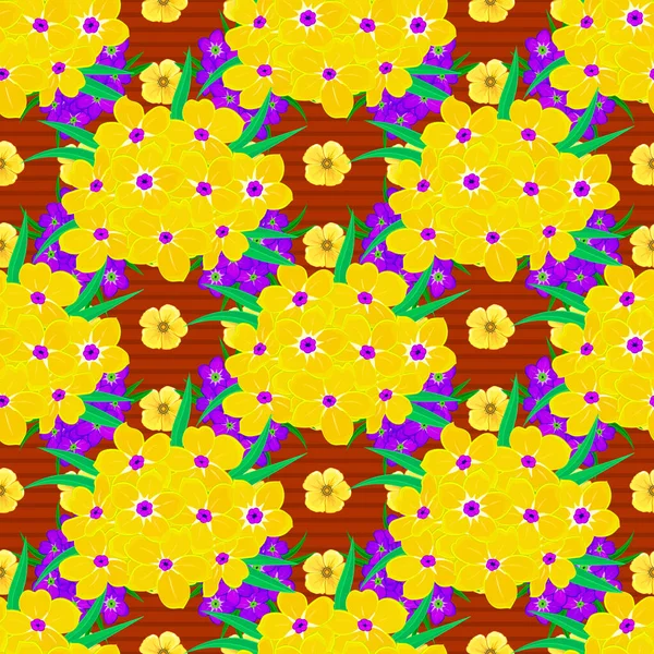 Trendy Print Ditsy Primula Flowers Yellow Orange Green Colors Бесшовный — стоковый вектор