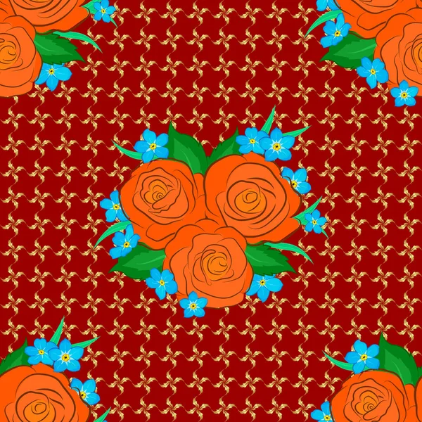 Bezešvé Ručně Kreslené Vektor Růže Květinový Vzor Červeném Pozadí — Stockový vektor
